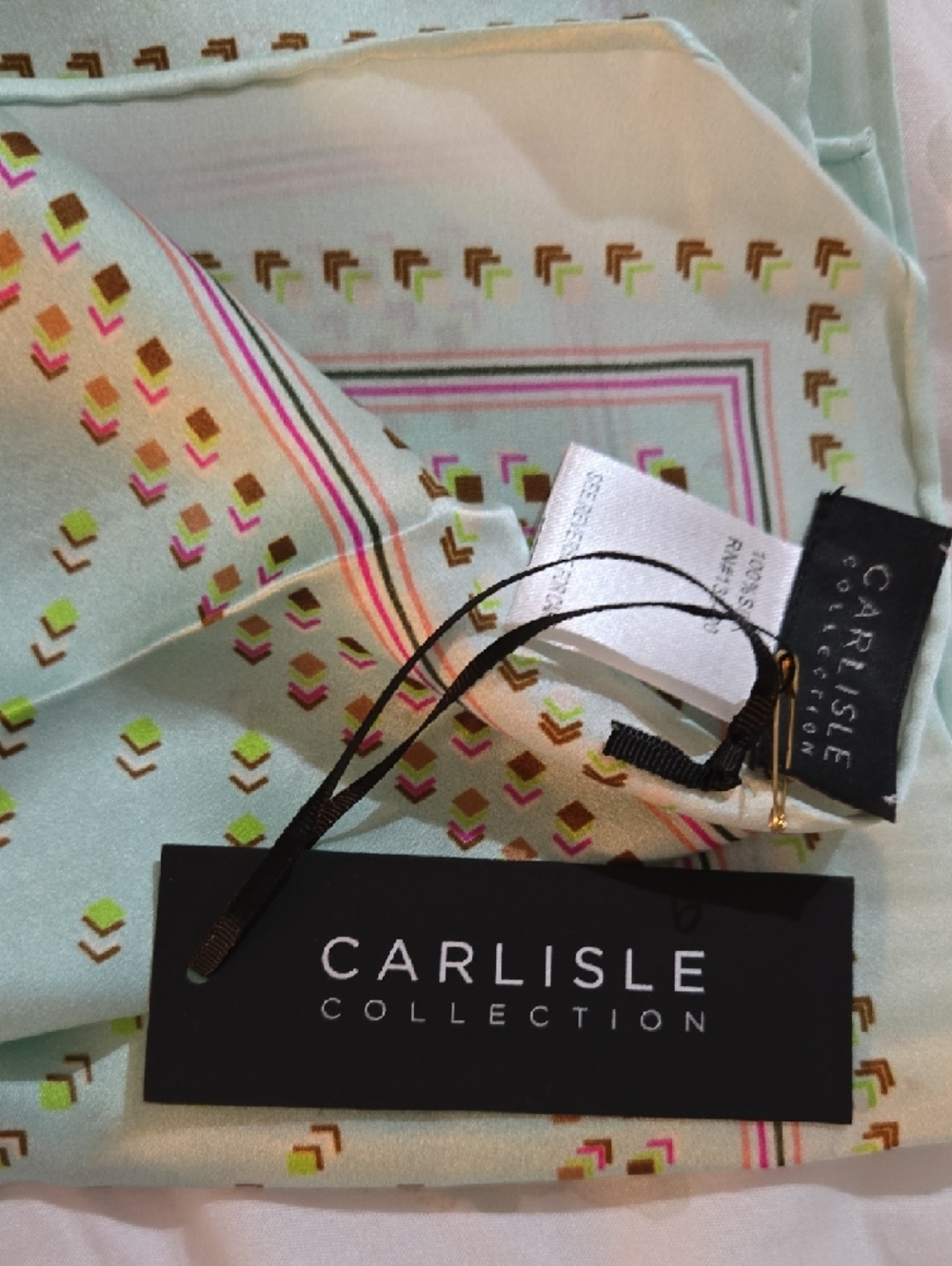 Carlisle Mint Green Silk-Blend Scarf with Pink and Gold Accents - Picture 2 of 3
